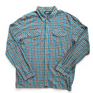 Vans Plaid Button Down Shirt Mens XXL Blue Green Brown Excellent Long Sleeve